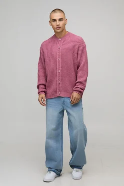 Cardigan boutonné en tricot à côtes de pêcheur surdimensionné