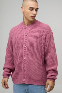 Cardigan boutonné en tricot à côtes de pêcheur surdimensionné
