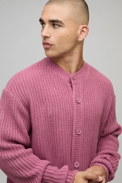 Cardigan boutonné en tricot à côtes de pêcheur surdimensionné