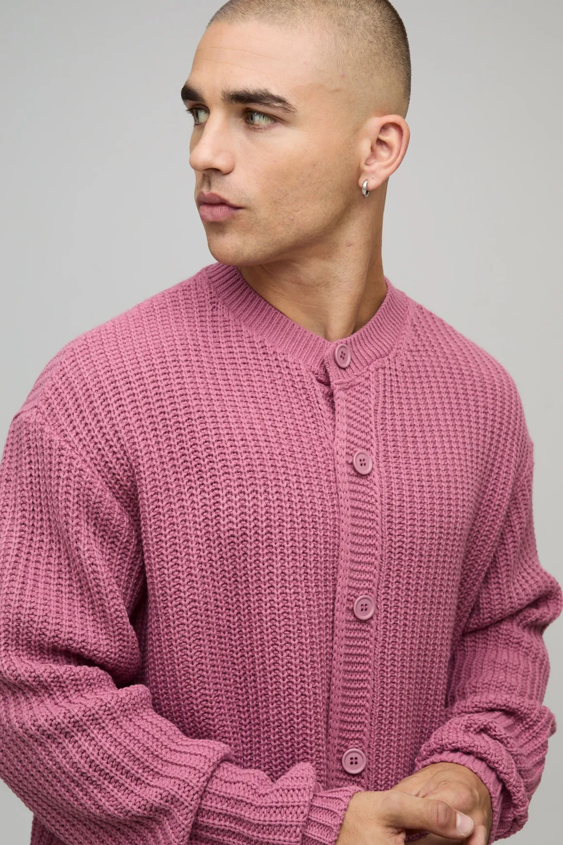 Cardigan boutonné en tricot à côtes de pêcheur surdimensionné