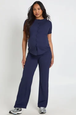 Cardigan Boutonné Et Pantalon Large En Maille Douce De Maternité