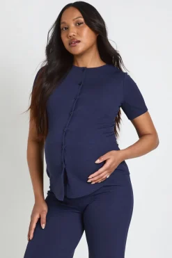 Cardigan Boutonné Et Pantalon Large En Maille Douce De Maternité