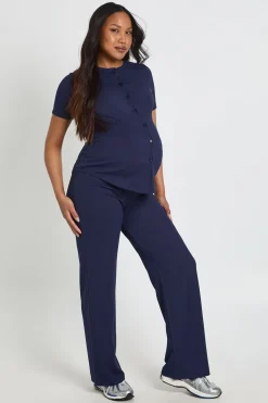 Cardigan Boutonné Et Pantalon Large En Maille Douce De Maternité