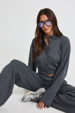 boohoo Cardigan boxy à côtes brossées et pantalon assorti<Femme Ensembles