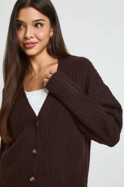 Cardigan Boyfriend En Maille Côtelée