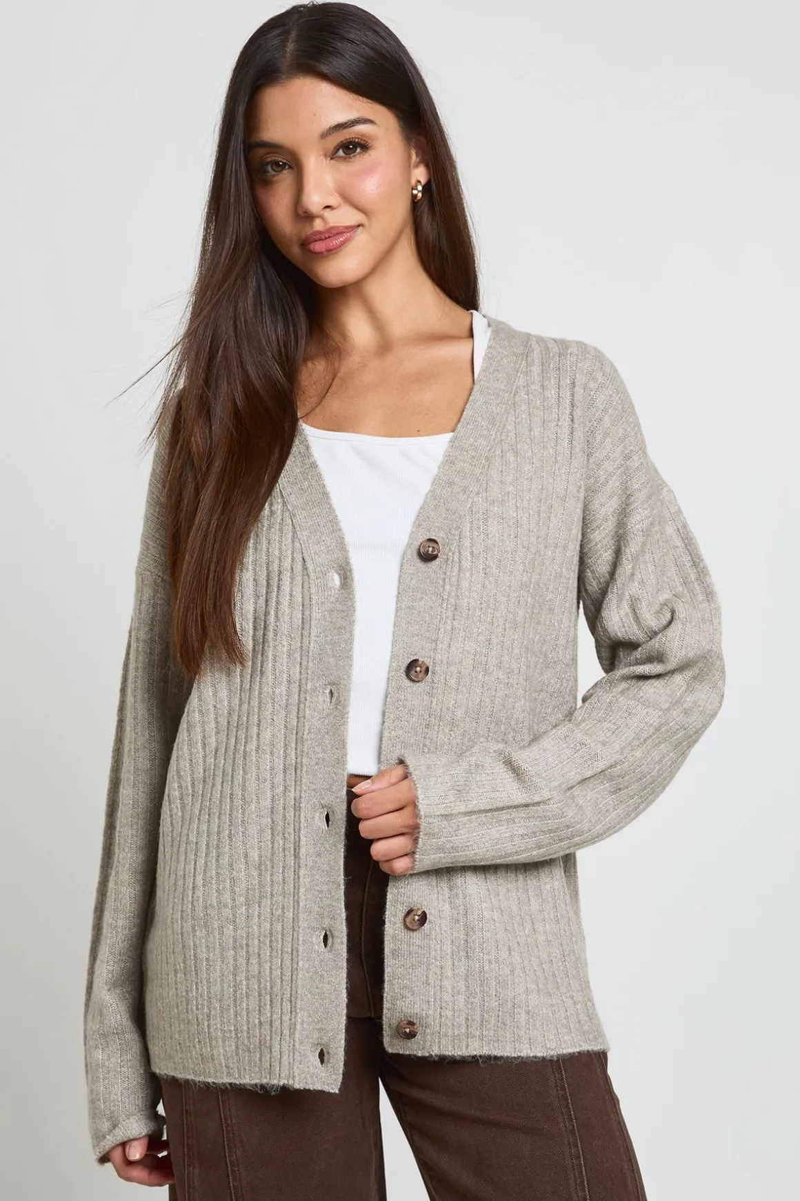 Cardigan Boyfriend En Maille Côtelée