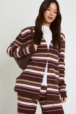 boohoo Cardigan boyfriend long en maille côtelée super douce et pantalon à jambes larges coordonné<Femme Pulls Et Gilets|Toutes Les Mailles