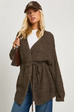 Cardigan boyfriend oversize en maille douce à nouer à la taille