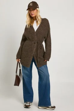 Cardigan boyfriend oversize en maille douce à nouer à la taille