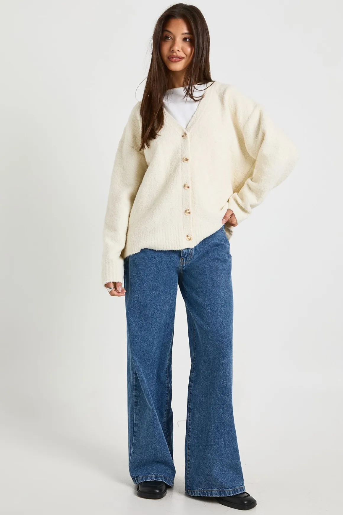 Cardigan boyfriend oversize en tricot bouclé