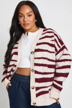 boohoo Cardigan Boyfriend Oversize En Maille Imprimée Grande Taille<Femme Pulls Et Gilets|Toutes Les Mailles