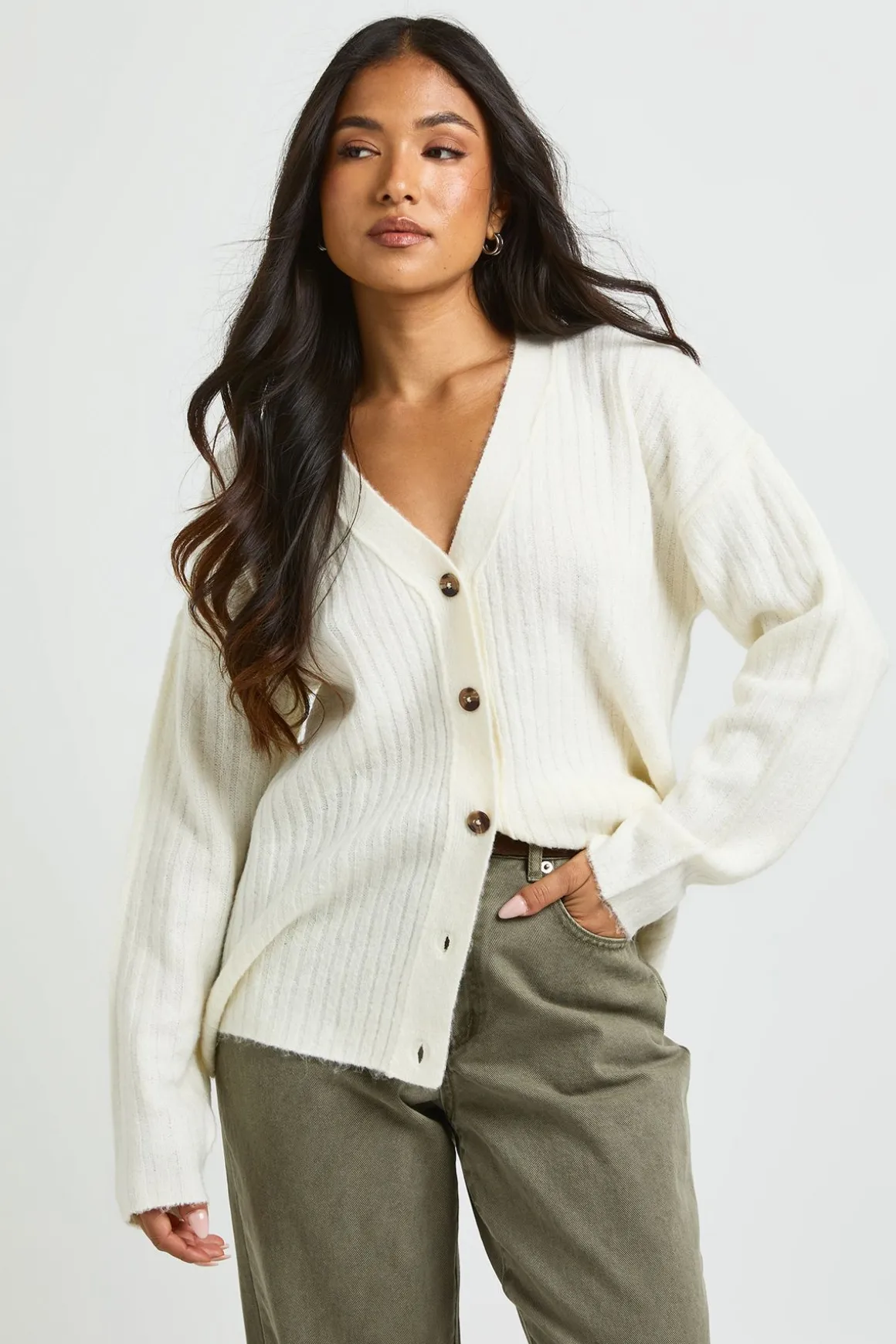 Cardigan Boyfriend Petite En Maille Côtelée