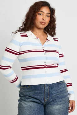 boohoo Cardigan à col additionnel rayé, encolure ras-du-cou<Femme Pulls Et Gilets|Toutes Les Mailles