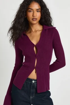 Cardigan à col en maille côtelée épaisse