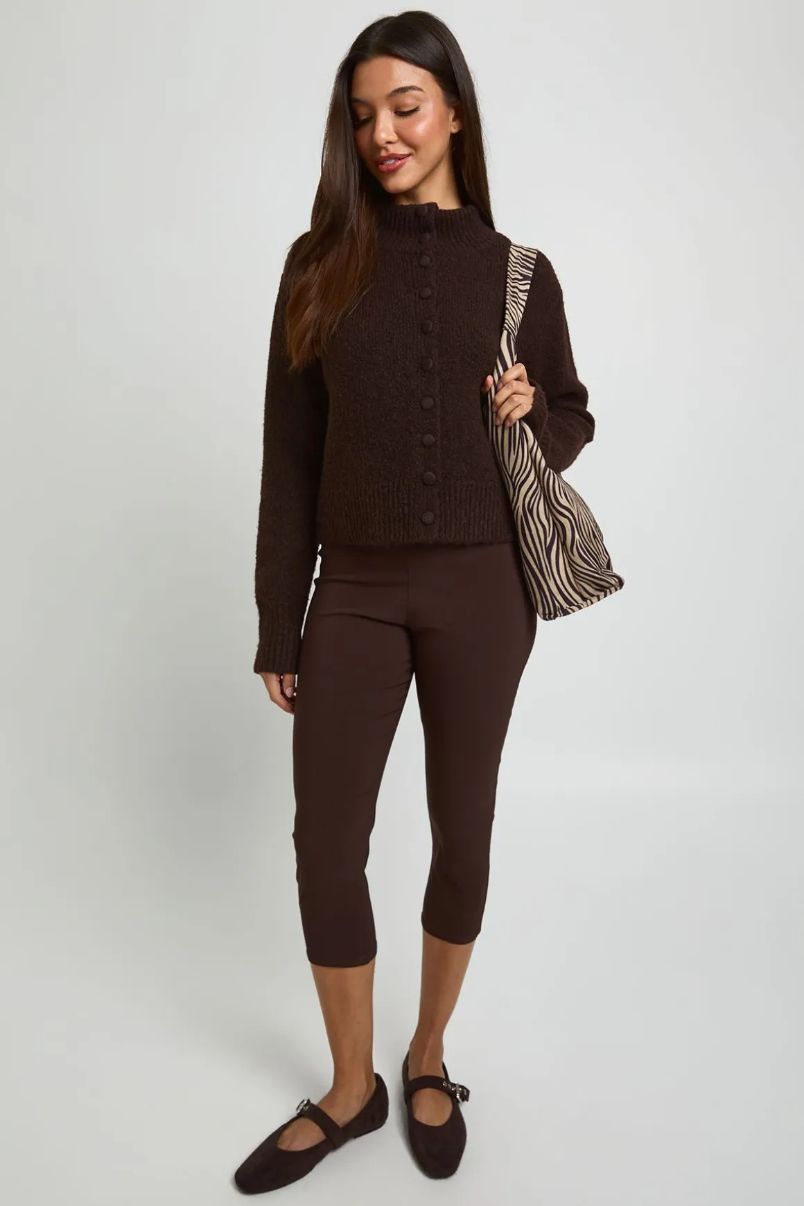 Cardigan Col Montant À Boutonnage Intégral