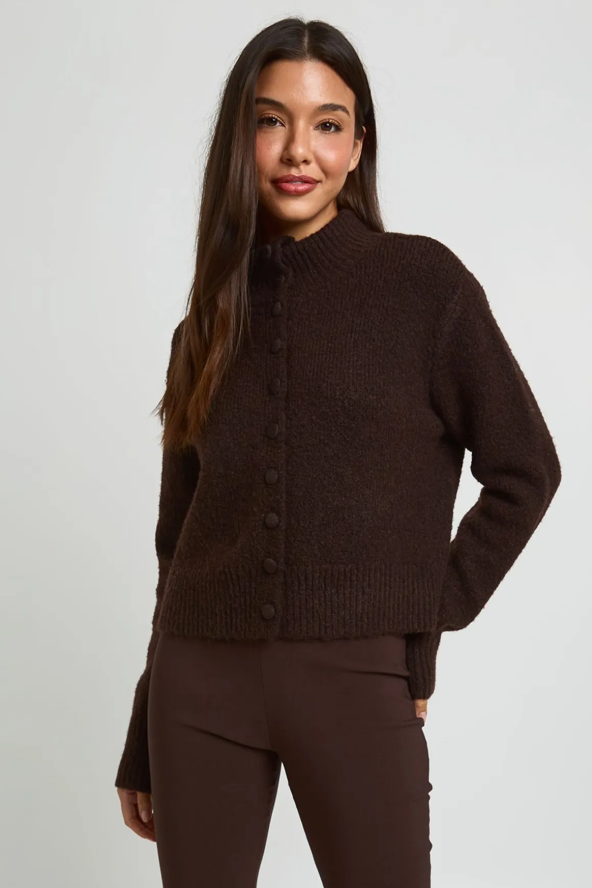 Cardigan Col Montant À Boutonnage Intégral