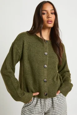 boohoo Cardigan à col rond en maille douce<Femme Pulls Et Gilets|Toutes Les Mailles