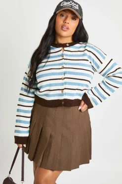 boohoo Cardigan à col rond rayé Plus<Femme Pulls Et Gilets|Toutes Les Mailles