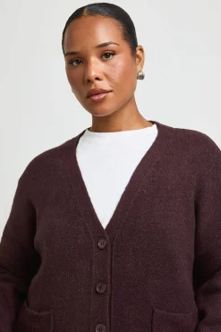 Cardigan Col V En Maille Douce Avec Détail Poches Grande Taille