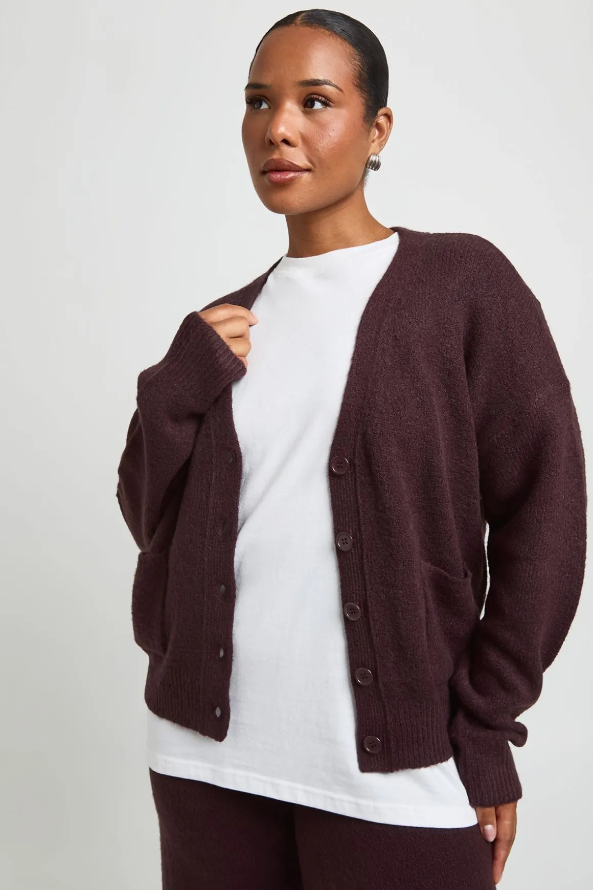 Cardigan Col V En Maille Douce Avec Détail Poches Grande Taille