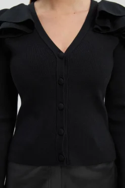 Cardigan Compact Aspect Laine à Col V Volants