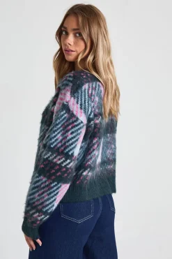 Cardigan à coupe boxy en maille brossée super doux à carreaux
