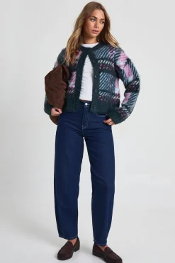 Cardigan à coupe boxy en maille brossée super doux à carreaux