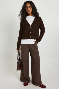 Cardigan court en maille épaisse