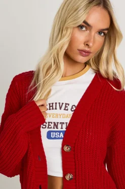 Cardigan court en maille épaisse