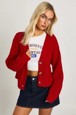 Cardigan court en maille épaisse