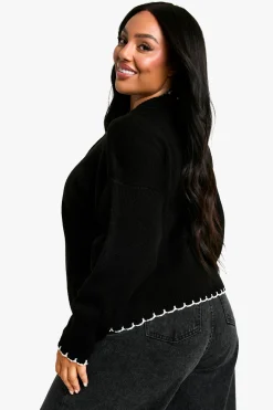 boohoo Cardigan court tricoté à surpiqûre pour grandes tailles<Femme Pulls Et Gilets|Toutes Les Mailles