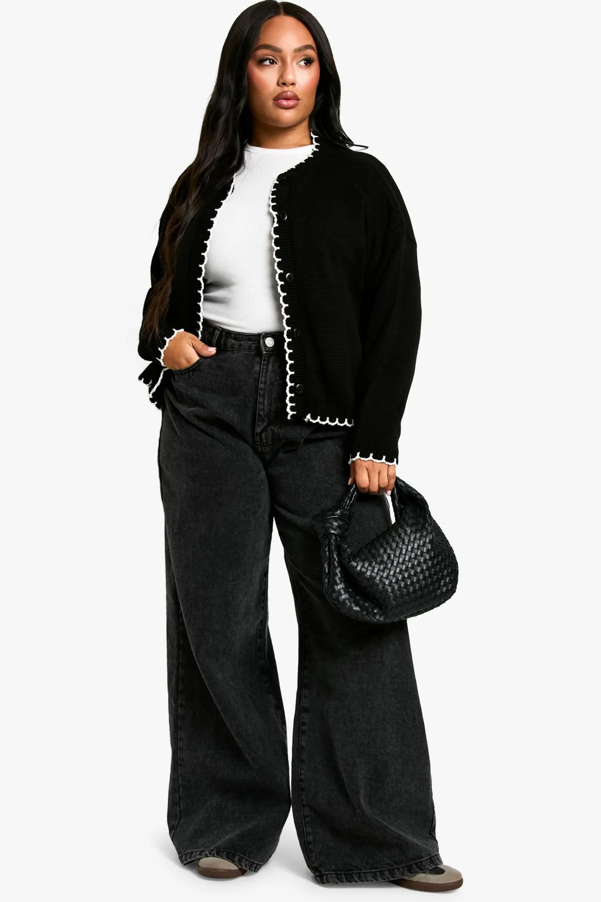 boohoo Cardigan court tricoté à surpiqûre pour grandes tailles<Femme Pulls Et Gilets|Toutes Les Mailles