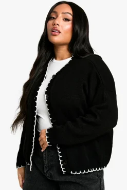boohoo Cardigan court tricoté à surpiqûre pour grandes tailles<Femme Pulls Et Gilets|Toutes Les Mailles