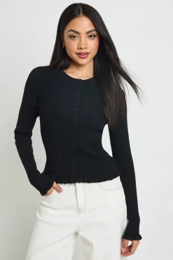 Cardigan Côtelé À Bords Ondulés