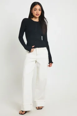Cardigan Côtelé À Bords Ondulés