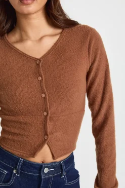 boohoo Cardigan Côtelé En Laine À Boutonnage Sur Le Devant<Femme Tops D’Automne|Tops