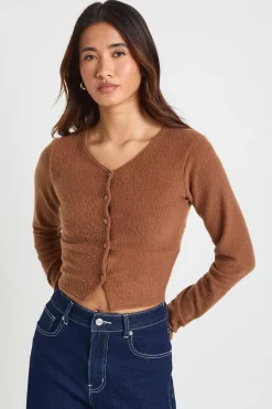 boohoo Cardigan Côtelé En Laine À Boutonnage Sur Le Devant<Femme Tops D’Automne|Tops