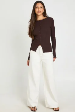 boohoo Cardigan Côtelé En Maille Douce<Femme Looks Chocolat|Pulls Et Gilets