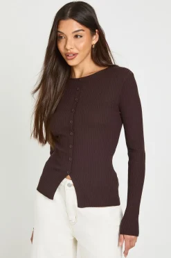 boohoo Cardigan Côtelé En Maille Douce<Femme Looks Chocolat|Pulls Et Gilets