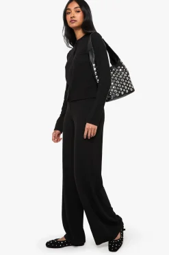 Cardigan côtelé et pantalon à jambes larges coordonné