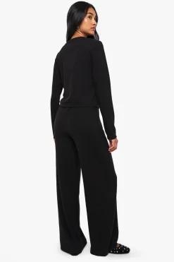 Cardigan côtelé et pantalon à jambes larges coordonné