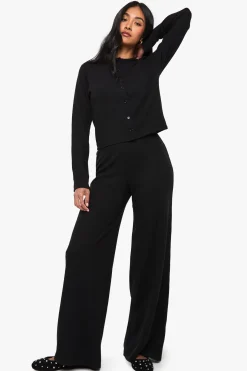 Cardigan côtelé et pantalon à jambes larges coordonné