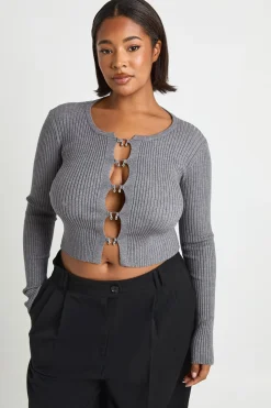 boohoo Cardigan Côtelé Grande Taille Avec Détail D'agrafes<Femme Pulls Et Gilets|Toutes Les Mailles