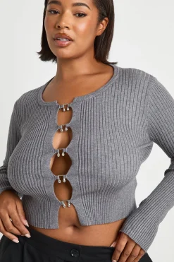boohoo Cardigan Côtelé Grande Taille Avec Détail D'agrafes<Femme Pulls Et Gilets|Toutes Les Mailles