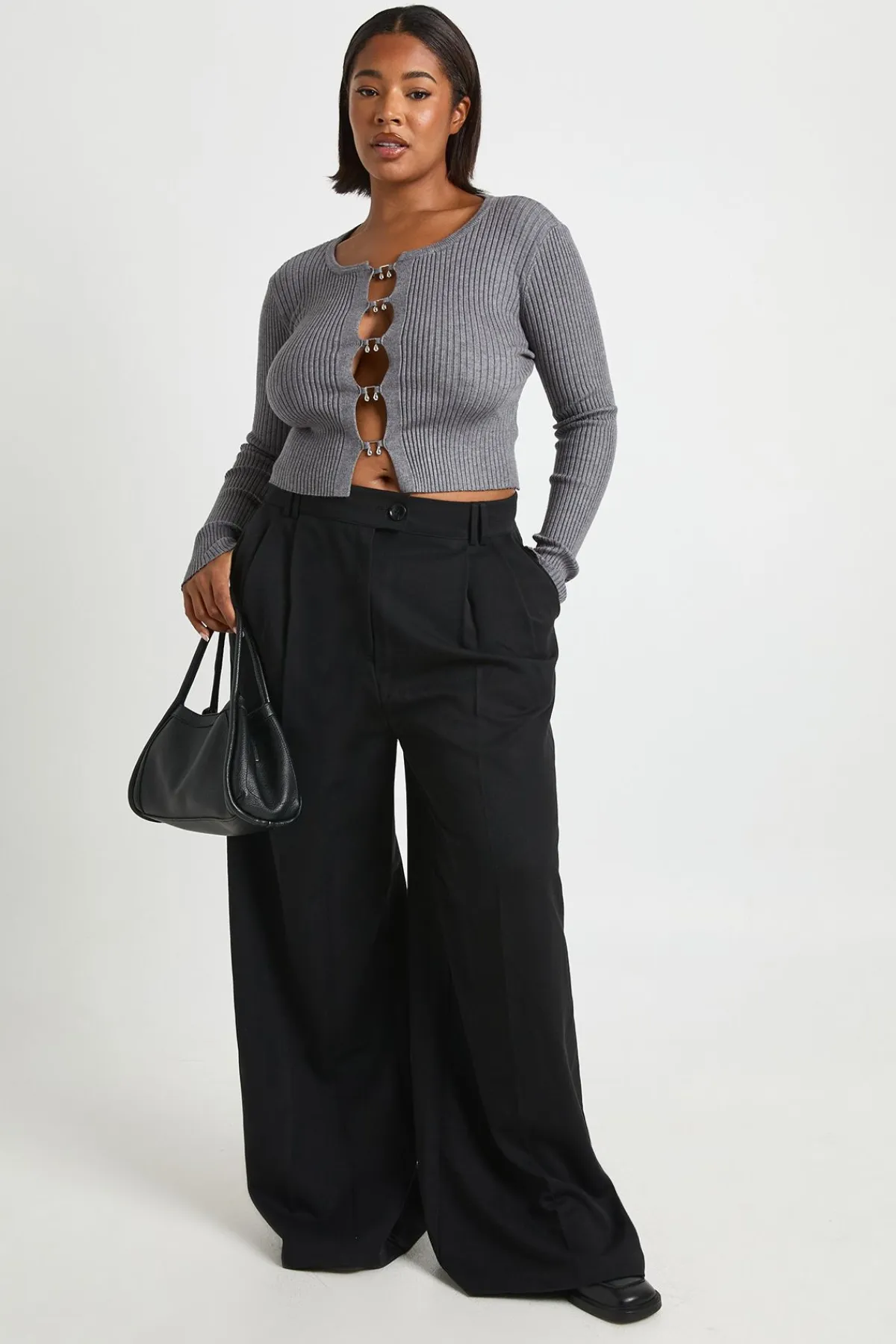 boohoo Cardigan Côtelé Grande Taille Avec Détail D'agrafes<Femme Pulls Et Gilets|Toutes Les Mailles