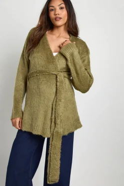boohoo Cardigan de maternité duveteux à ceinture<Femme Pulls Et Gilets|Toutes Les Mailles