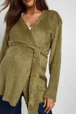 boohoo Cardigan de maternité duveteux à ceinture<Femme Pulls Et Gilets|Toutes Les Mailles