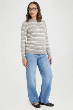 Cardigan De Maternité En Maille Rayée Ultra Douce À Col Rond