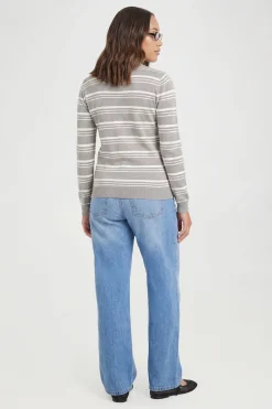 Cardigan De Maternité En Maille Rayée Ultra Douce À Col Rond