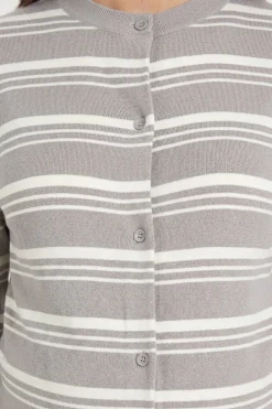 Cardigan De Maternité En Maille Rayée Ultra Douce À Col Rond